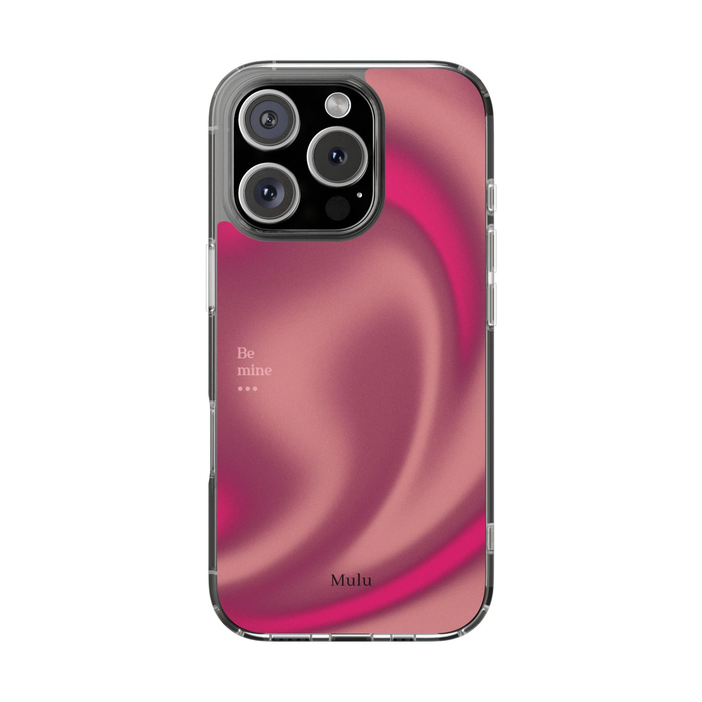 Clear Impact Phone Case — Pink Satin Swirl "Be mine" Design