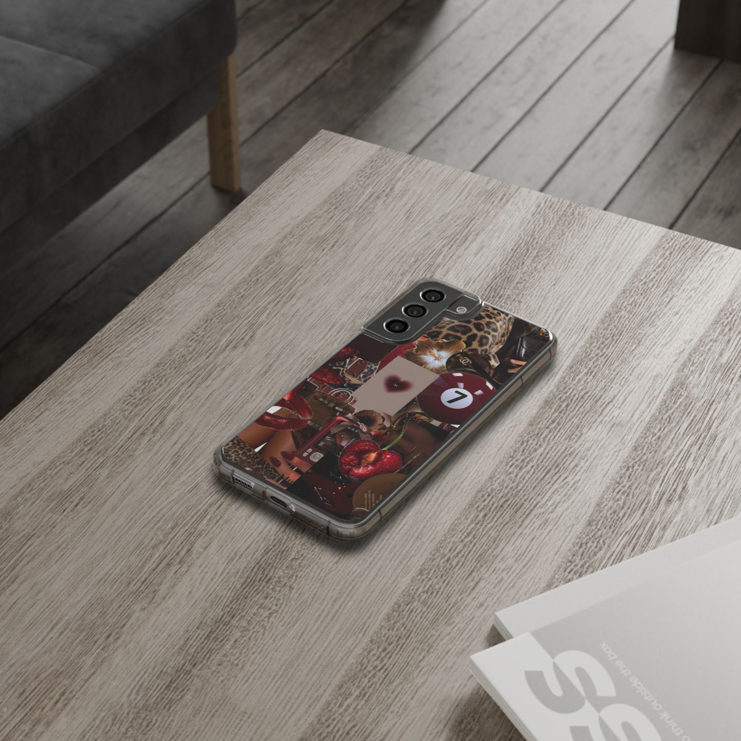 Clear Impact-Resistant Phone Case — Retro Cherry Collage Design