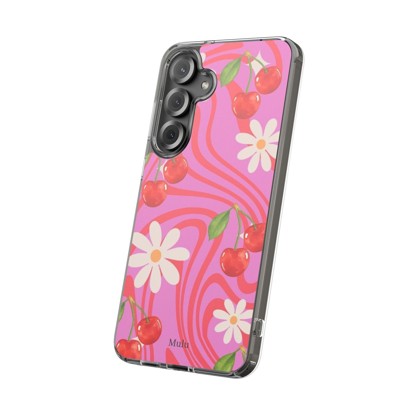 Clear Impact Phone Case — Retro Cherry & Daisy Floral Design