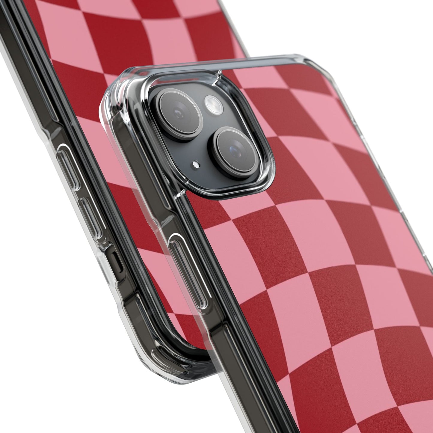Clear Magnetic Phone Case — Red & Pink Wavy Check Pattern