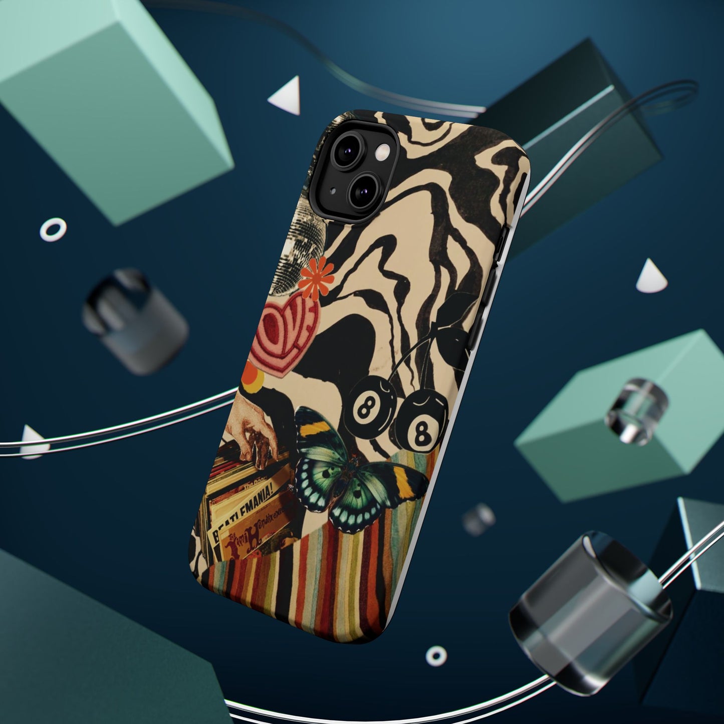 Phone Case — Retro Collage Magnetic Impact-Resistant Case with Butterfly & Zebra Print