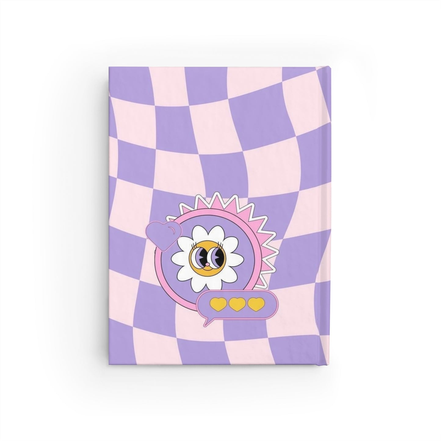 Purple Checker Daisy Journal — Cute Retro Floral Ruled Notebook