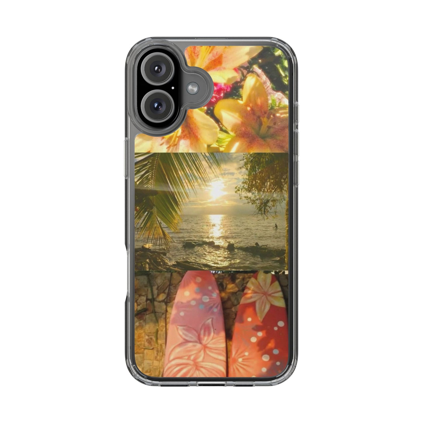 Tropical Sunset Phone Case — Floral Surfboard Clear iPhone Case