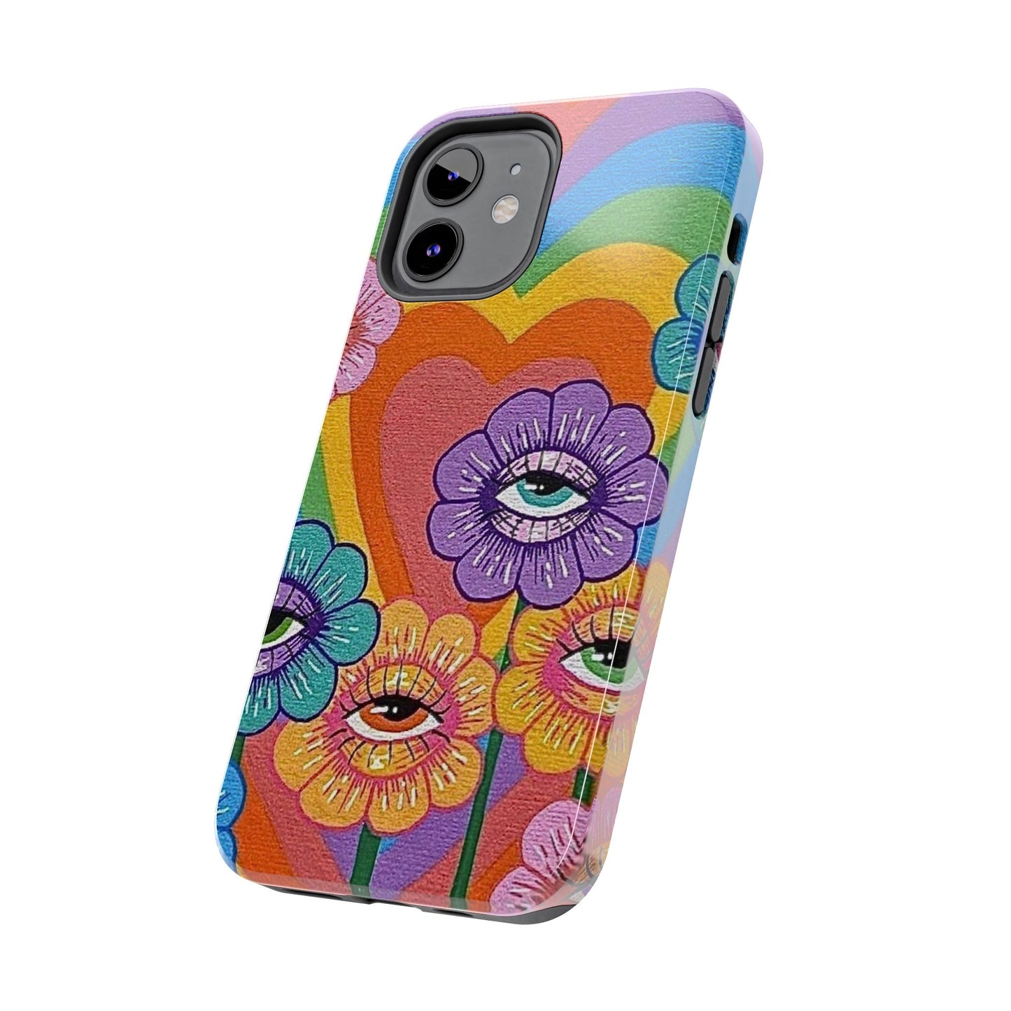 Psychedelic Eye Flower Tough Phone Case — Retro Rainbow Protective iPhone Cover