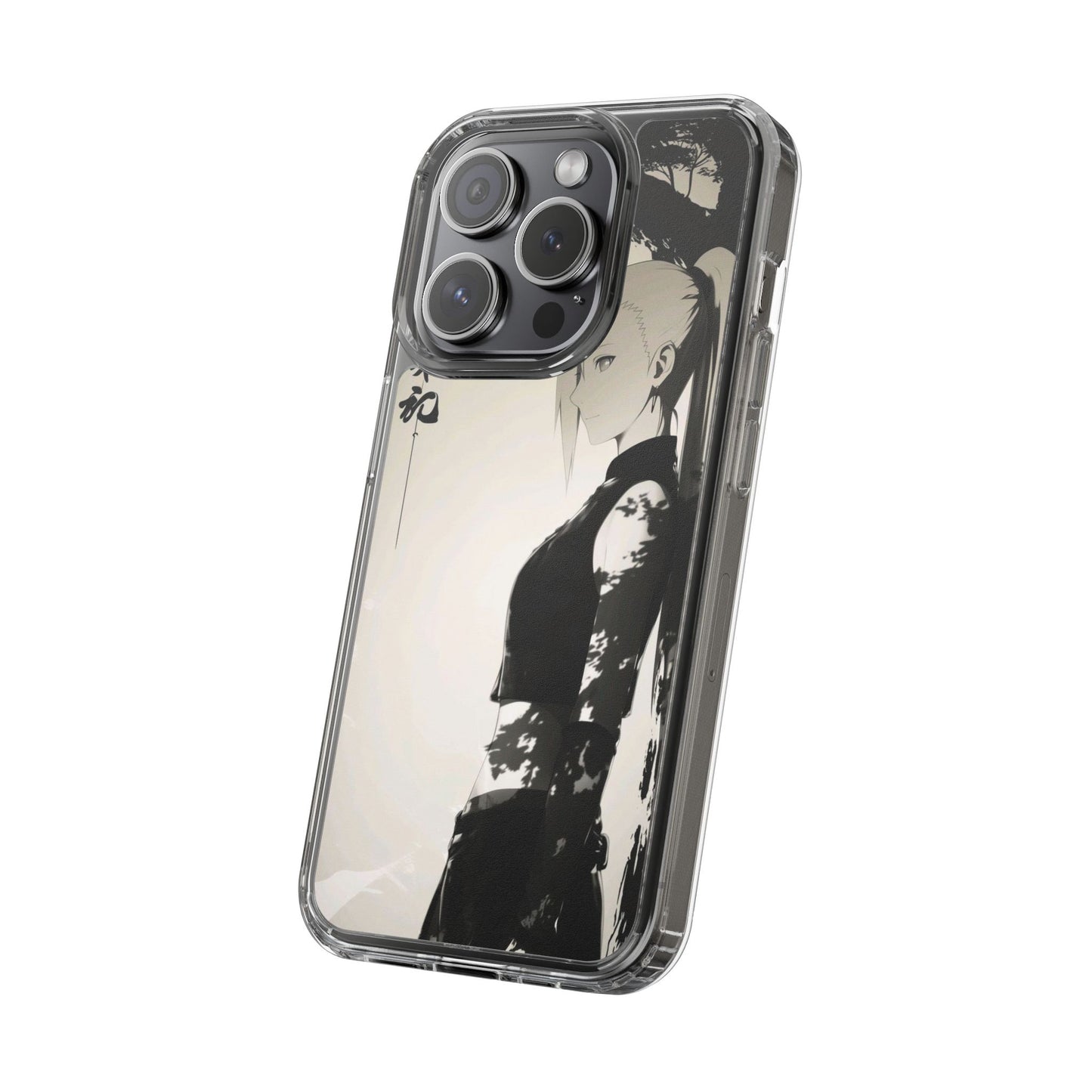 Anime Samurai Clear Phone Case — Monochrome Sumi-E Style