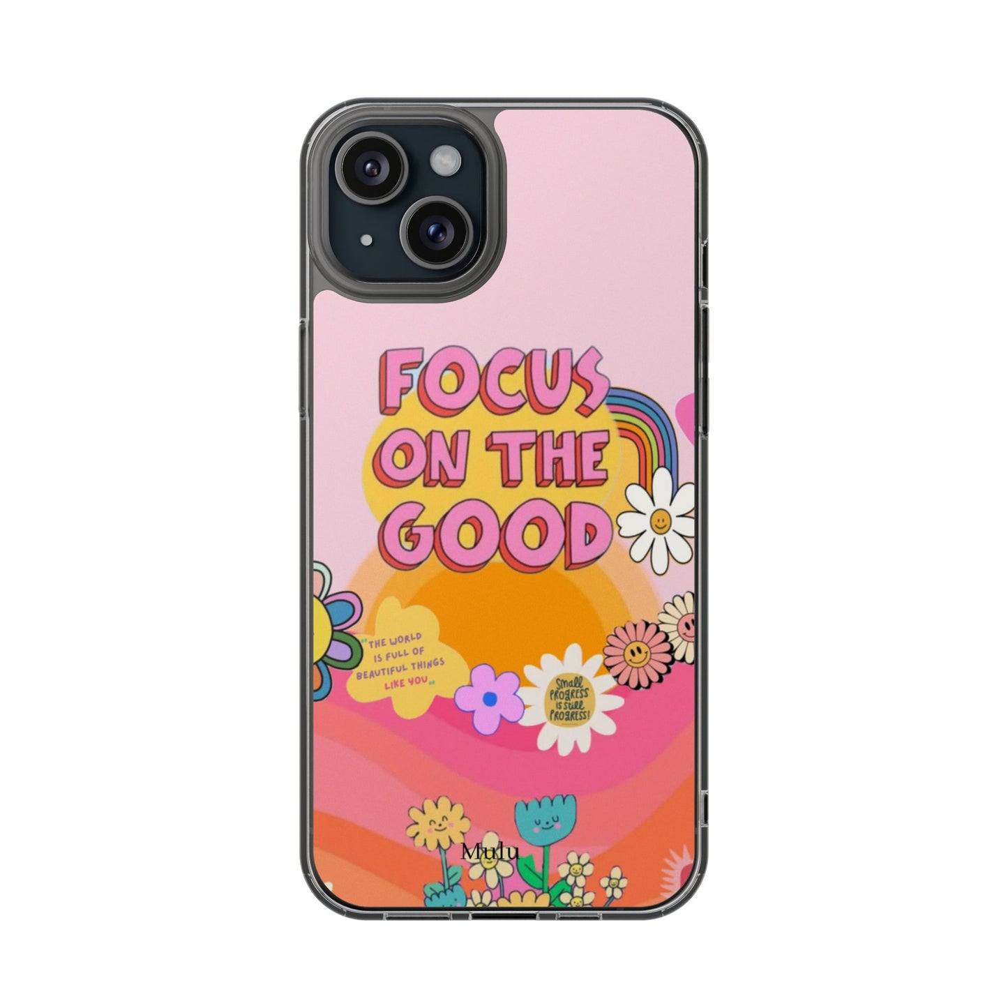 Clear Impact-Resistant Case — "Focus On The Good" Retro Floral Phone Cover