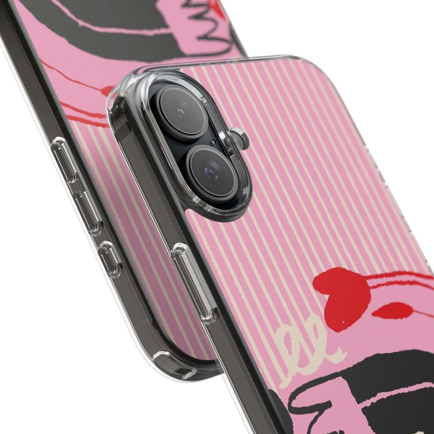 Clear Impact-Resistant Case — Pink Cute Heart Cartoon Design