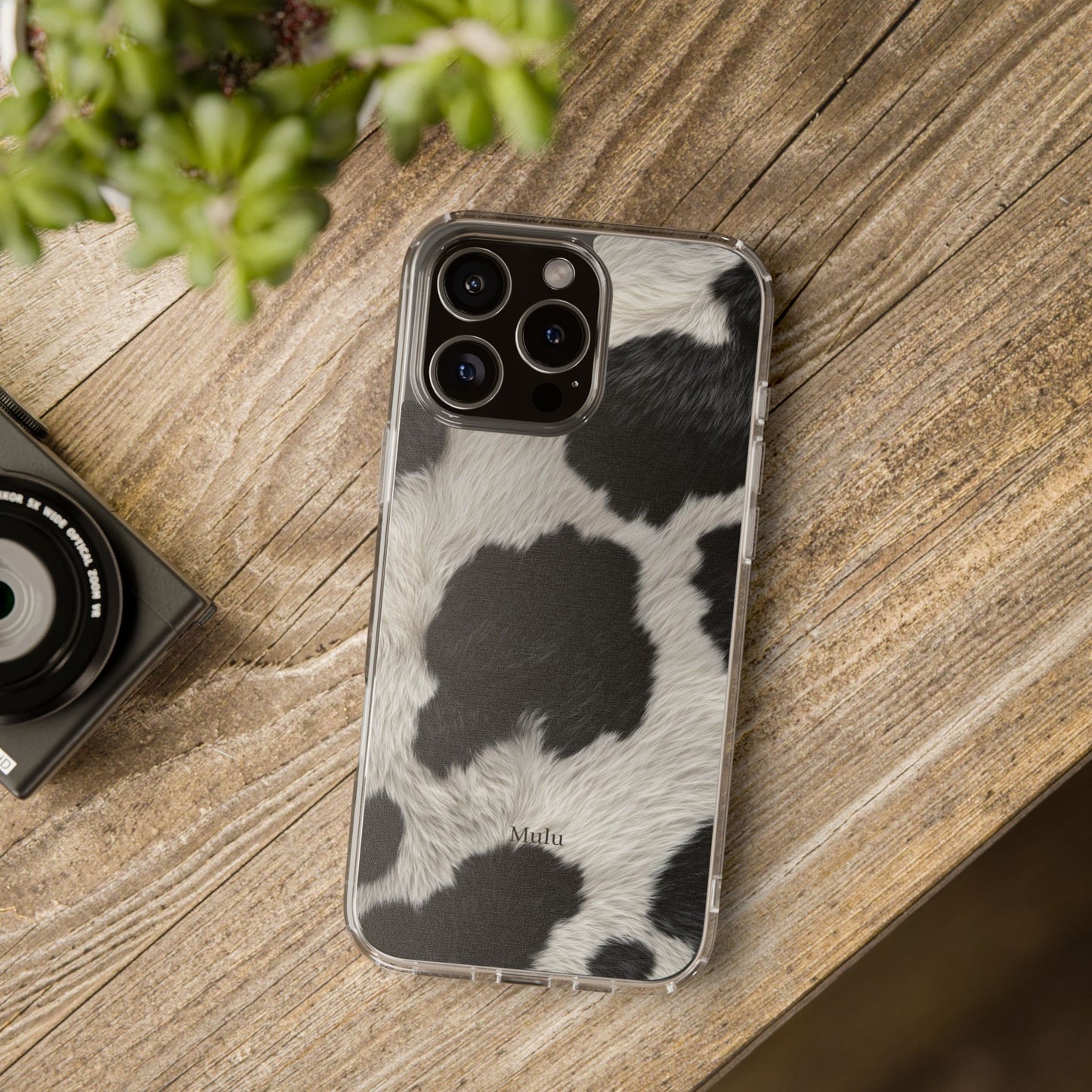 Cow Print Clear Impact Phone Case — Faux Fur Black & White Protection