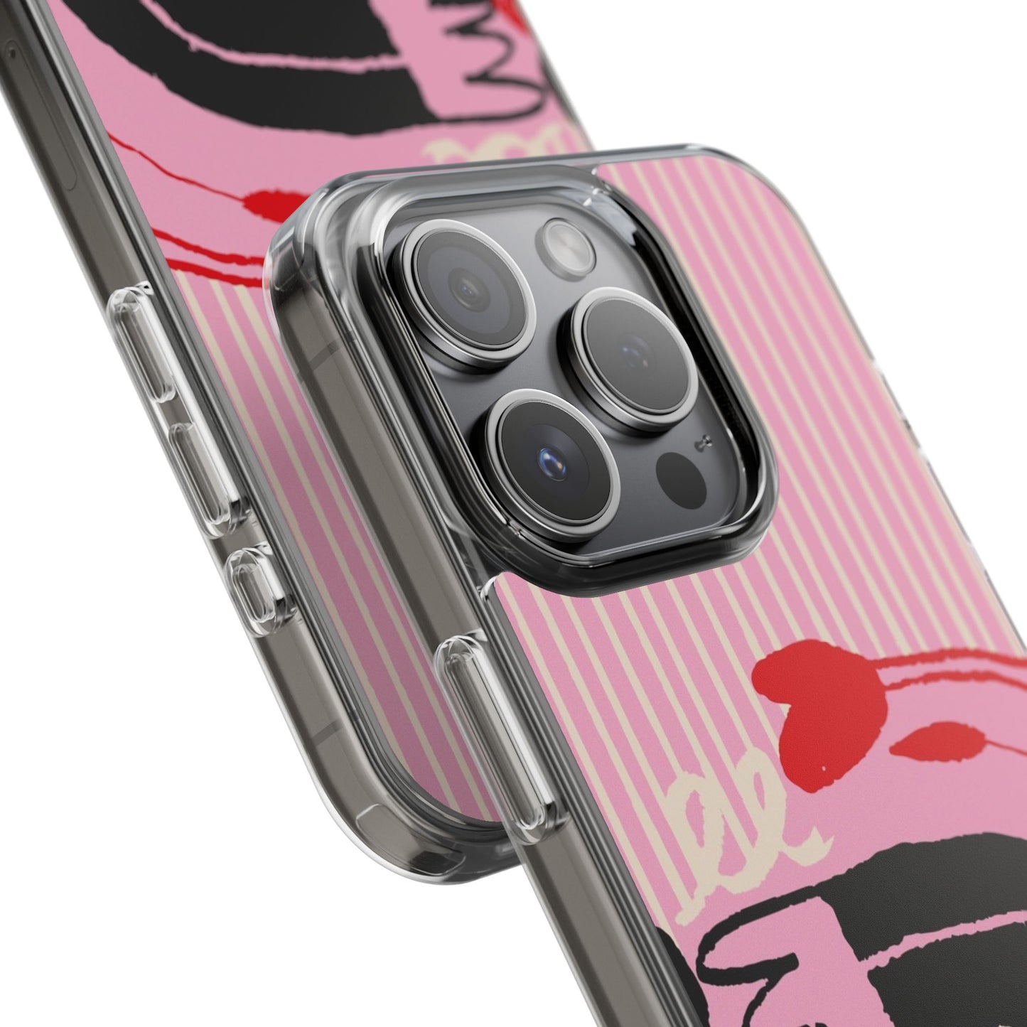 Clear Impact-Resistant Case — Pink Cute Heart Cartoon Design