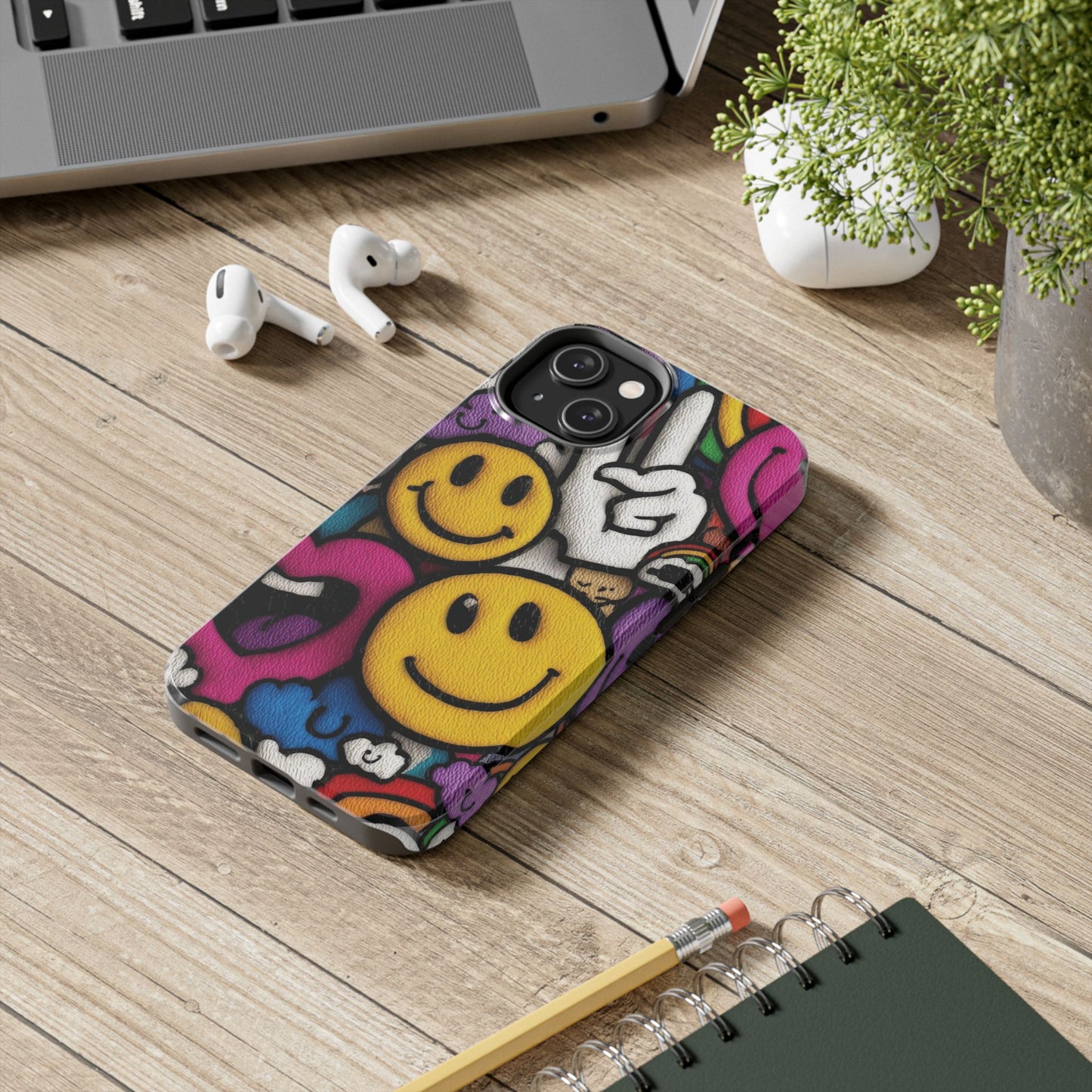 Smiley Graffiti Tough Phone Case – Colorful Urban Art Protection