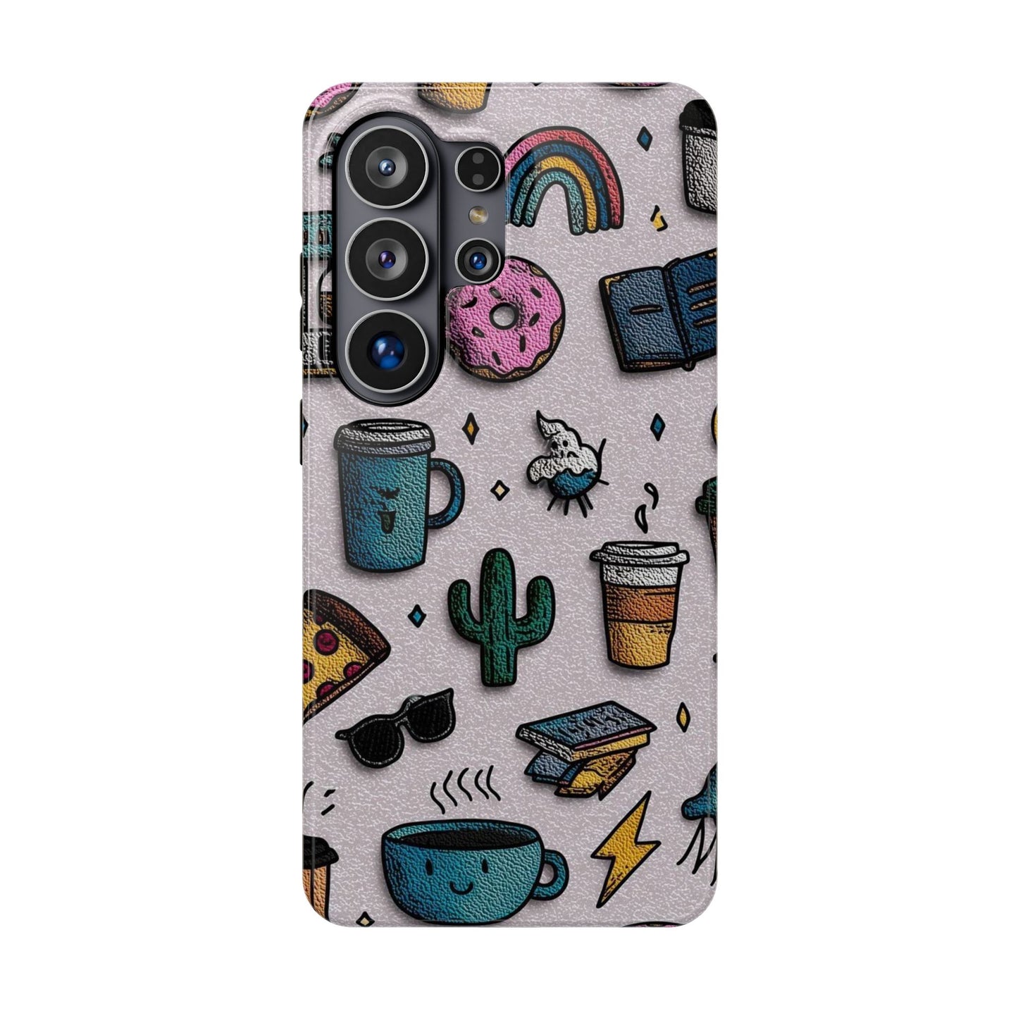 Cute Doodle Phone Case — Magnetic Impact-Resistant Design (coffee, rainbow, cactus)