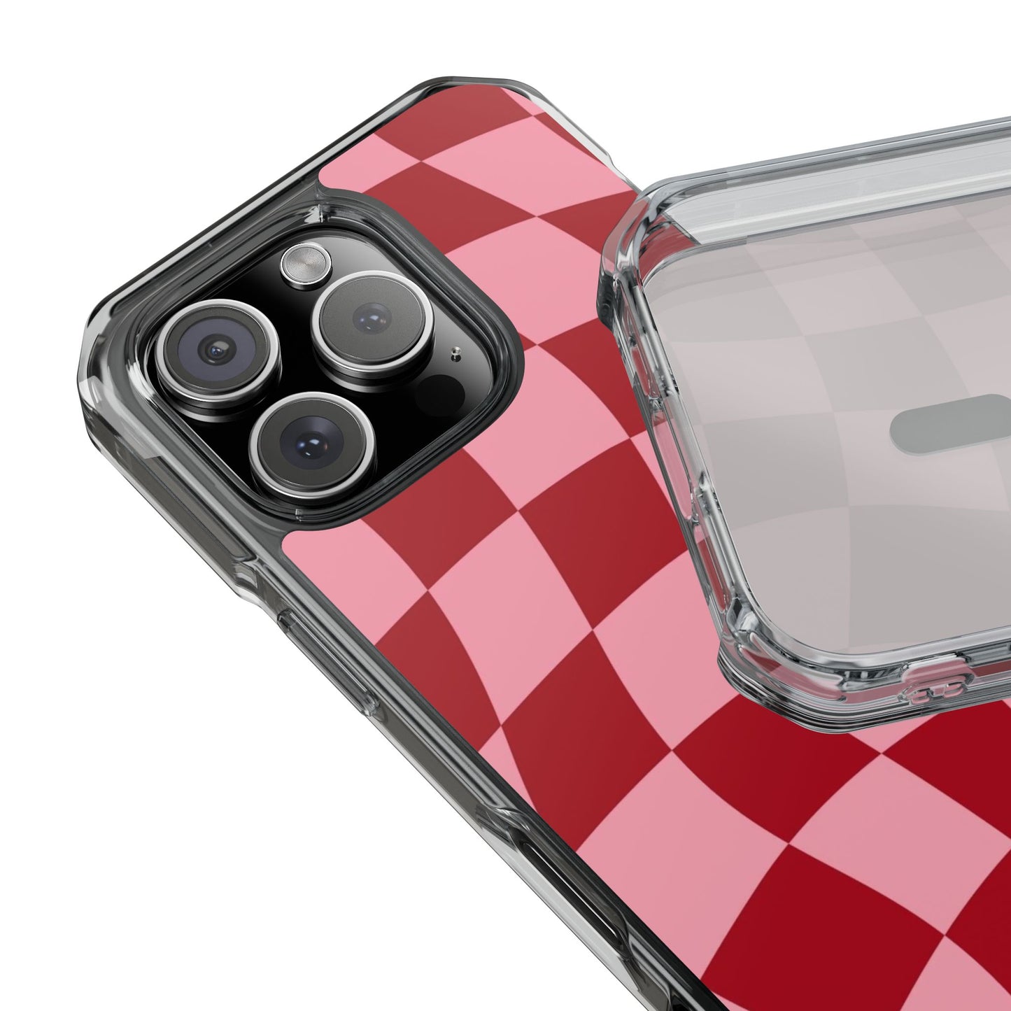 Clear Magnetic Phone Case — Red & Pink Wavy Check Pattern