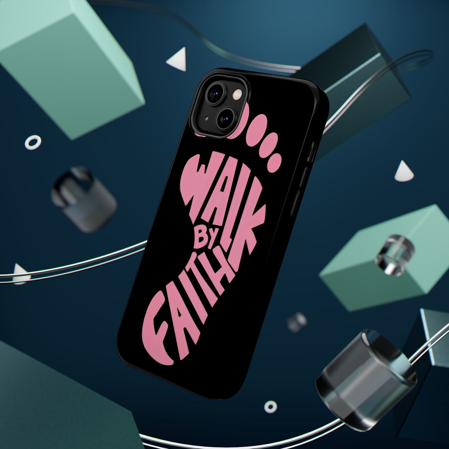 Phone Case — "Walk By Faith" Pink Footprint Magnetic Impact-Resistant Case