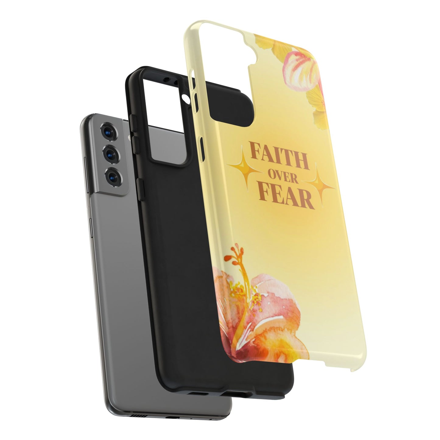 Faith Over Fear Tough Phone Case — Floral Yellow Protective Cover