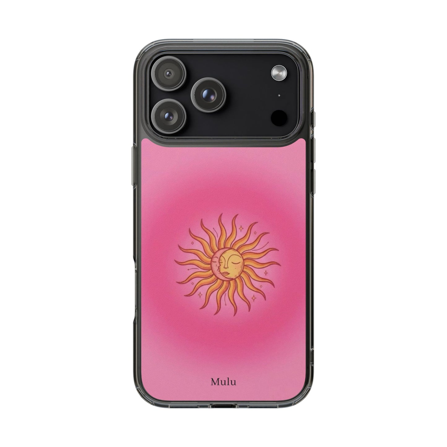 Pink Sun Phone Case — Radiant Sunburst Impact-Resistant Clear Case
