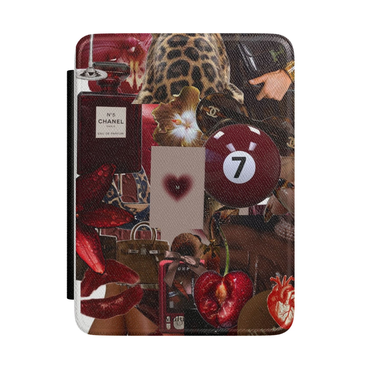 Kindle Case — Luxe Red Collage Cover with Hearts, Leopard & Chanel Accent
