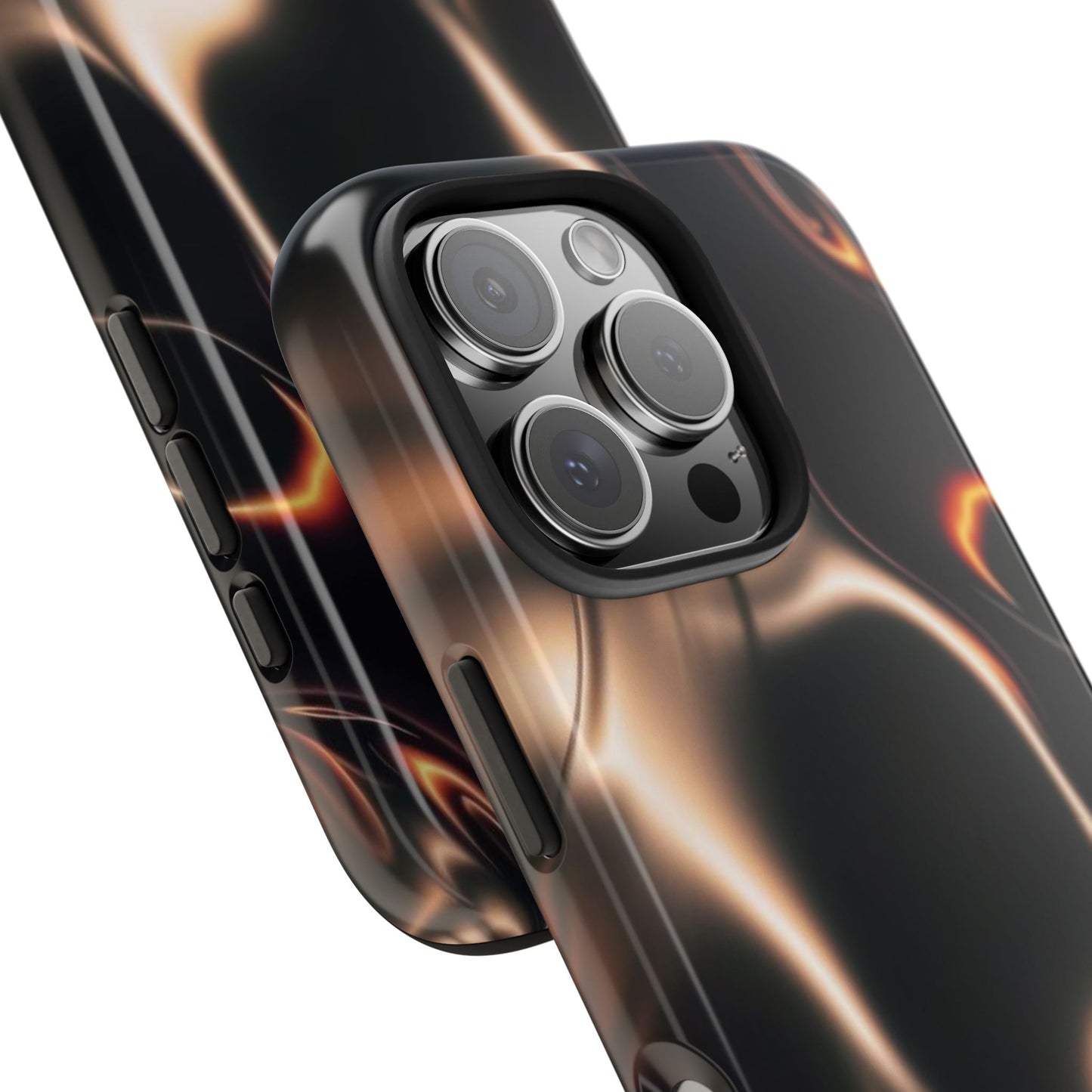 Abstract Liquid Glow Tough Phone Case — Black & Bronze Swirl Protective Cover
