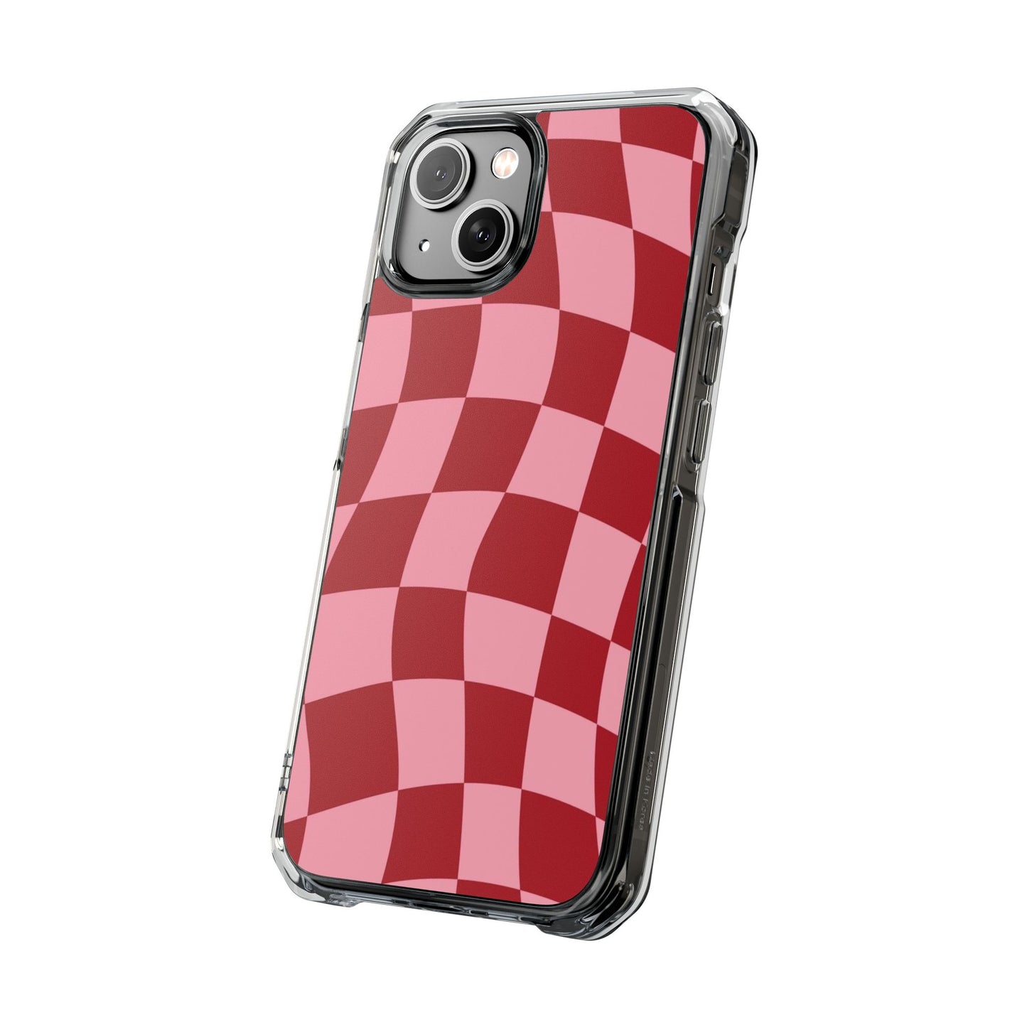 Clear Magnetic Phone Case — Red & Pink Wavy Check Pattern