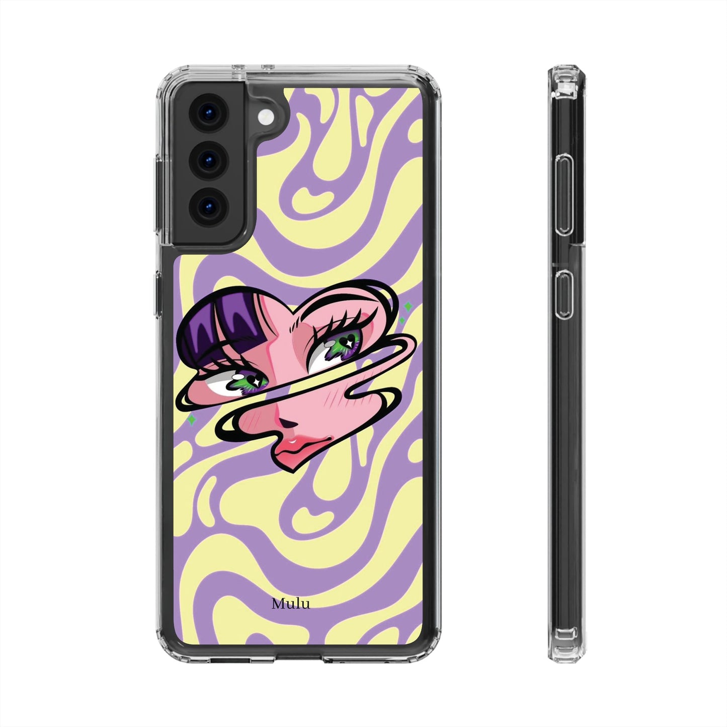 Clear Impact-Resistant Case — Retro Psychedelic Heart Face Design