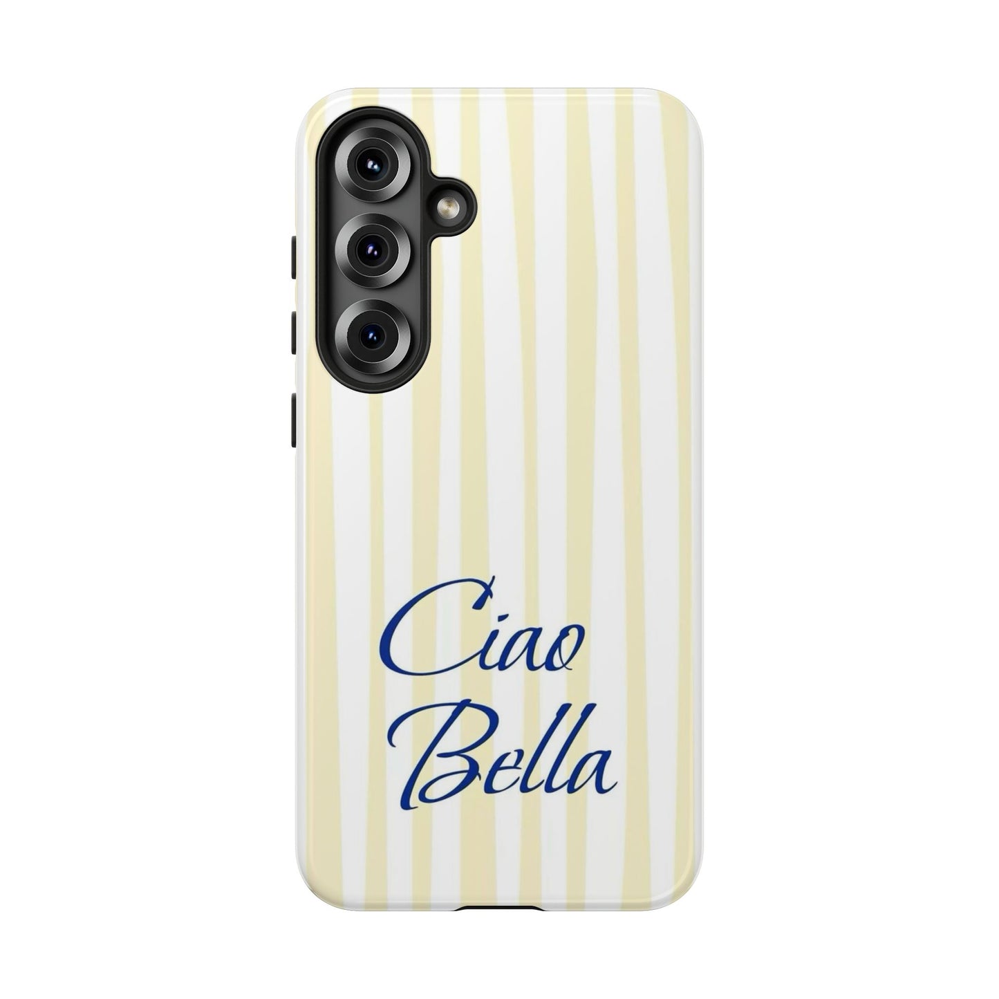 Ciao Bella Phone Case – Striped Elegant Italian Script Protective Cover