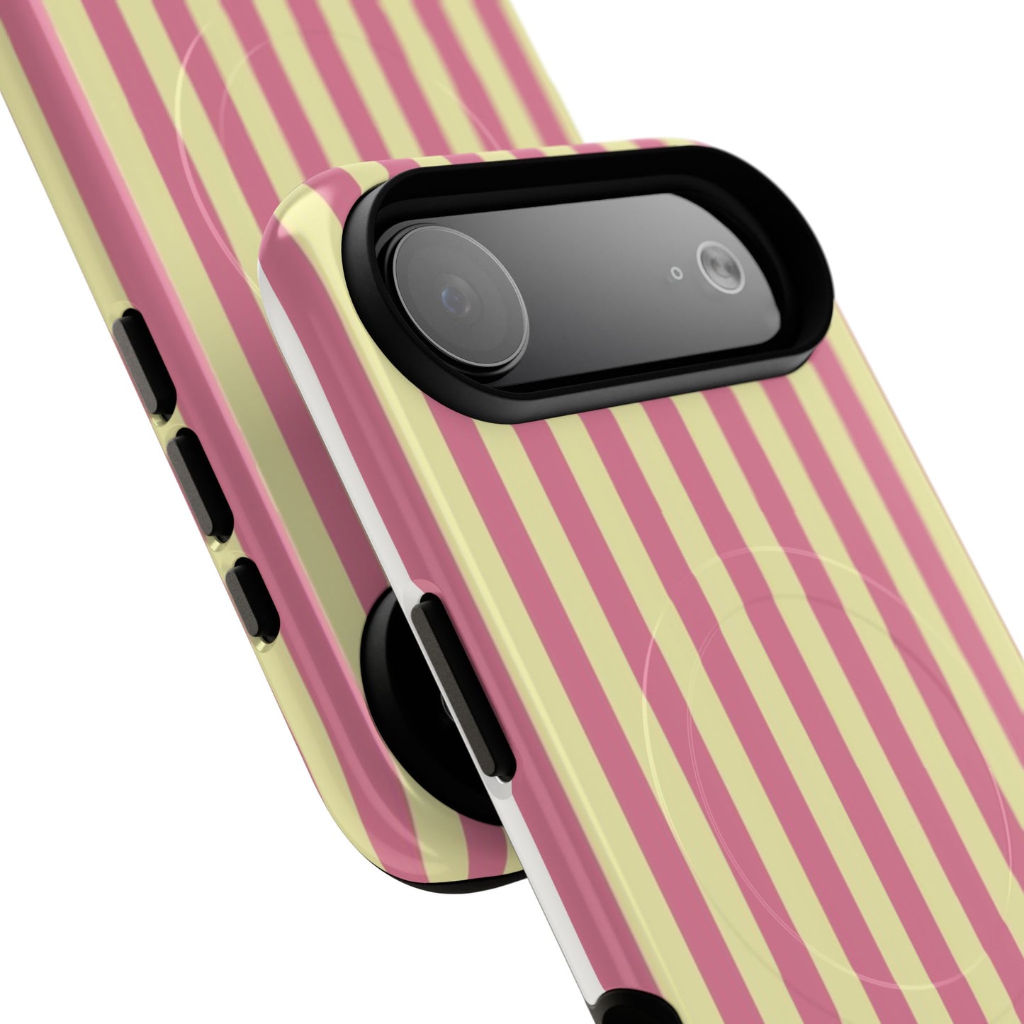 Striped Pink & Yellow Magnetic Tough Phone Case — Retro Pastel Protection