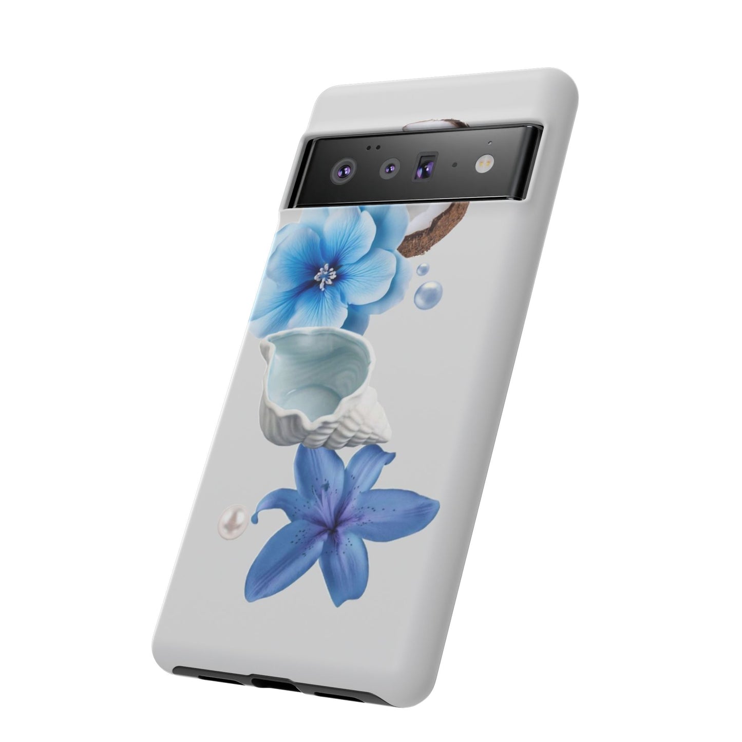 Tropical Blue Floral Phone Case — Coconut, Shell & Starfish Design