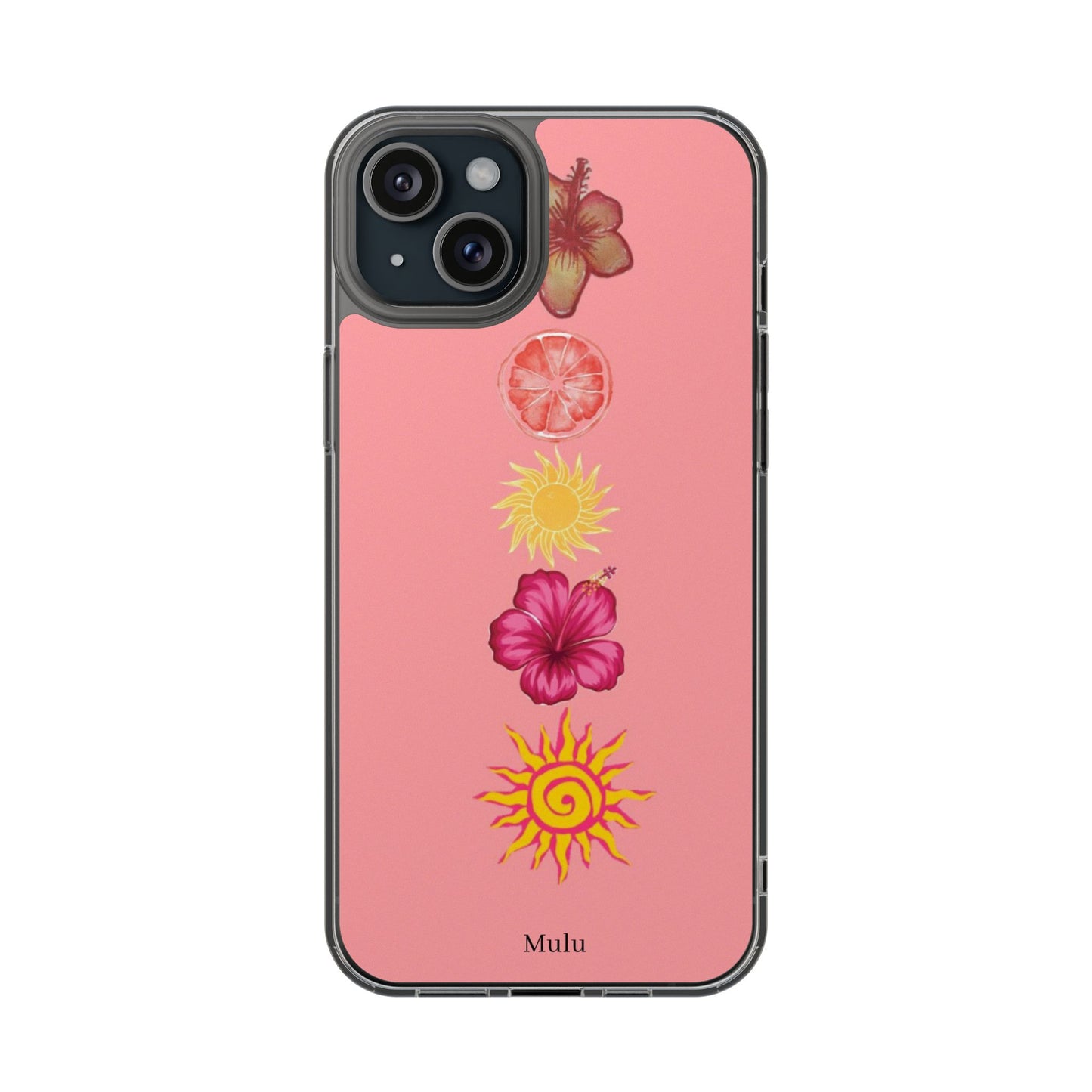 Clear Impact-Resistant Phone Case — Tropical Sun & Hibiscus Floral Design