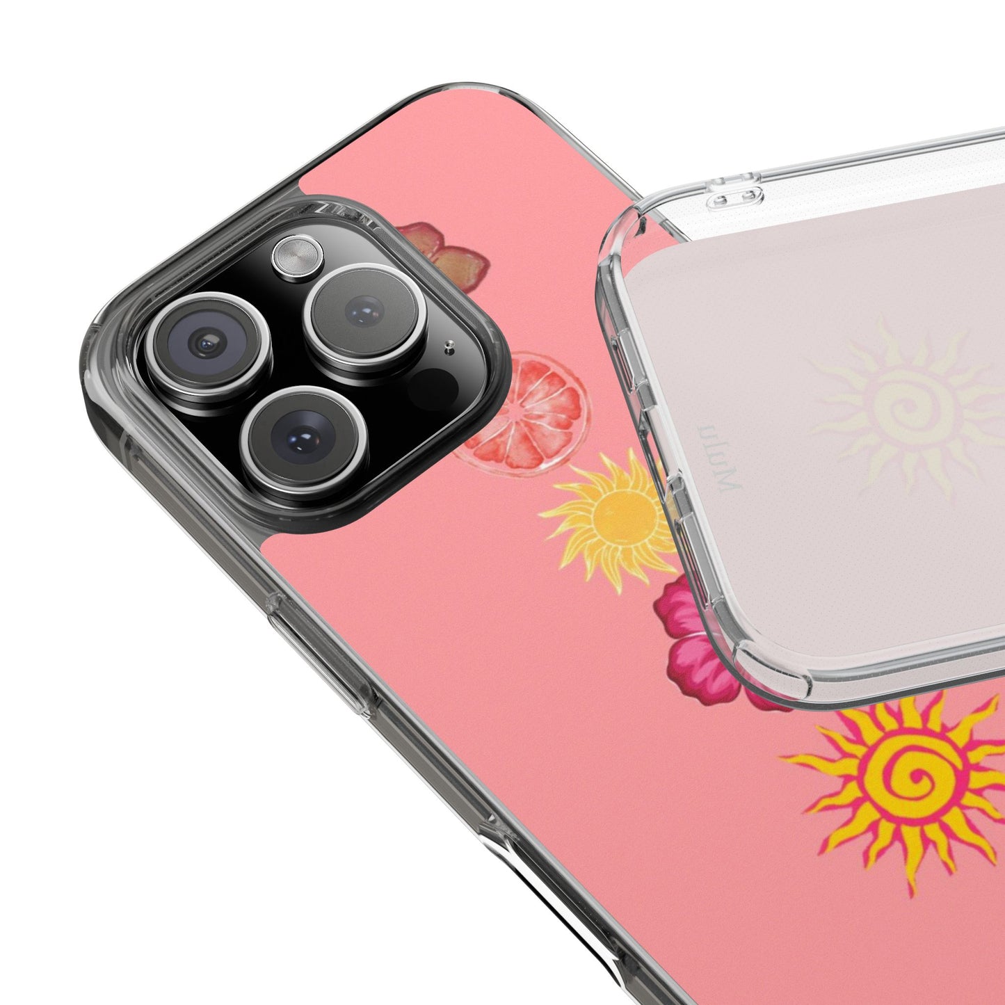 Clear Impact-Resistant Phone Case — Tropical Sun & Hibiscus Floral Design