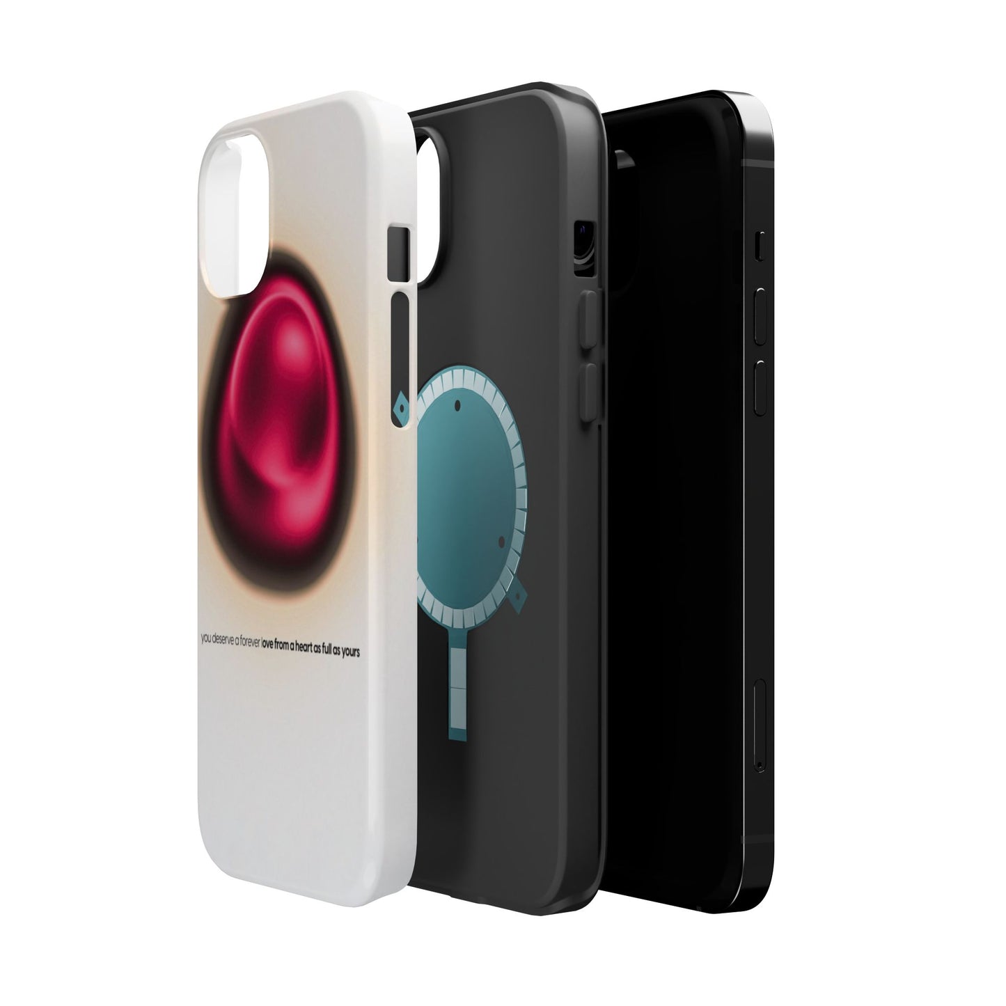 Protective Phone Case — Red Pearl Heart Design with 'You deserve a forever love' Text
