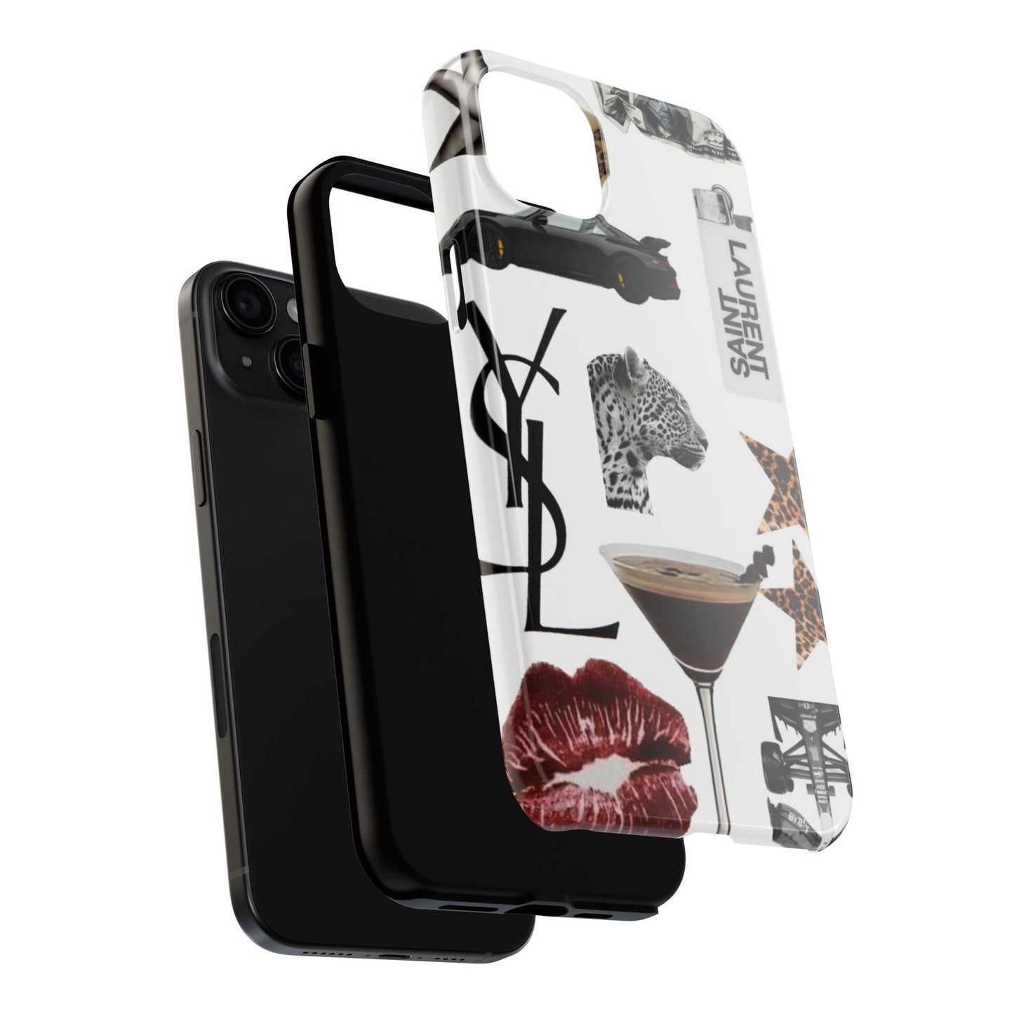Tough Phone Case — Luxe Fashion Collage with Leopard, Martini & Kiss Print