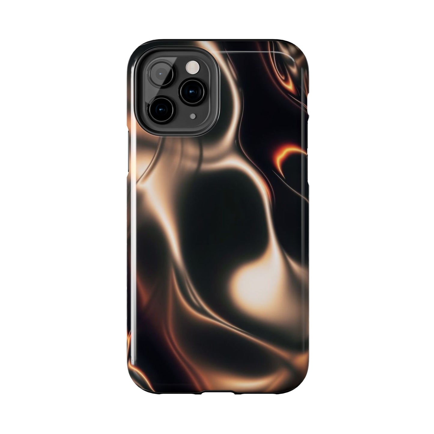 Abstract Liquid Glow Tough Phone Case — Black & Bronze Swirl Protective Cover