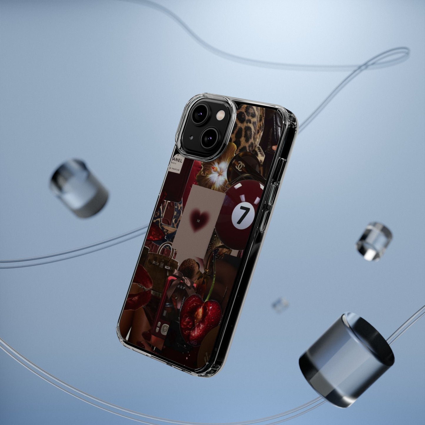 Clear Impact-Resistant Phone Case — Retro Cherry Collage Design