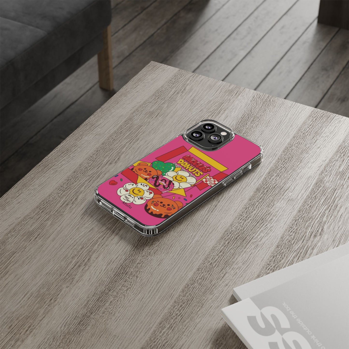 Donut Box Cute Phone Case — Clear Impact‑Resistant iPhone Cover with Smiling Donuts