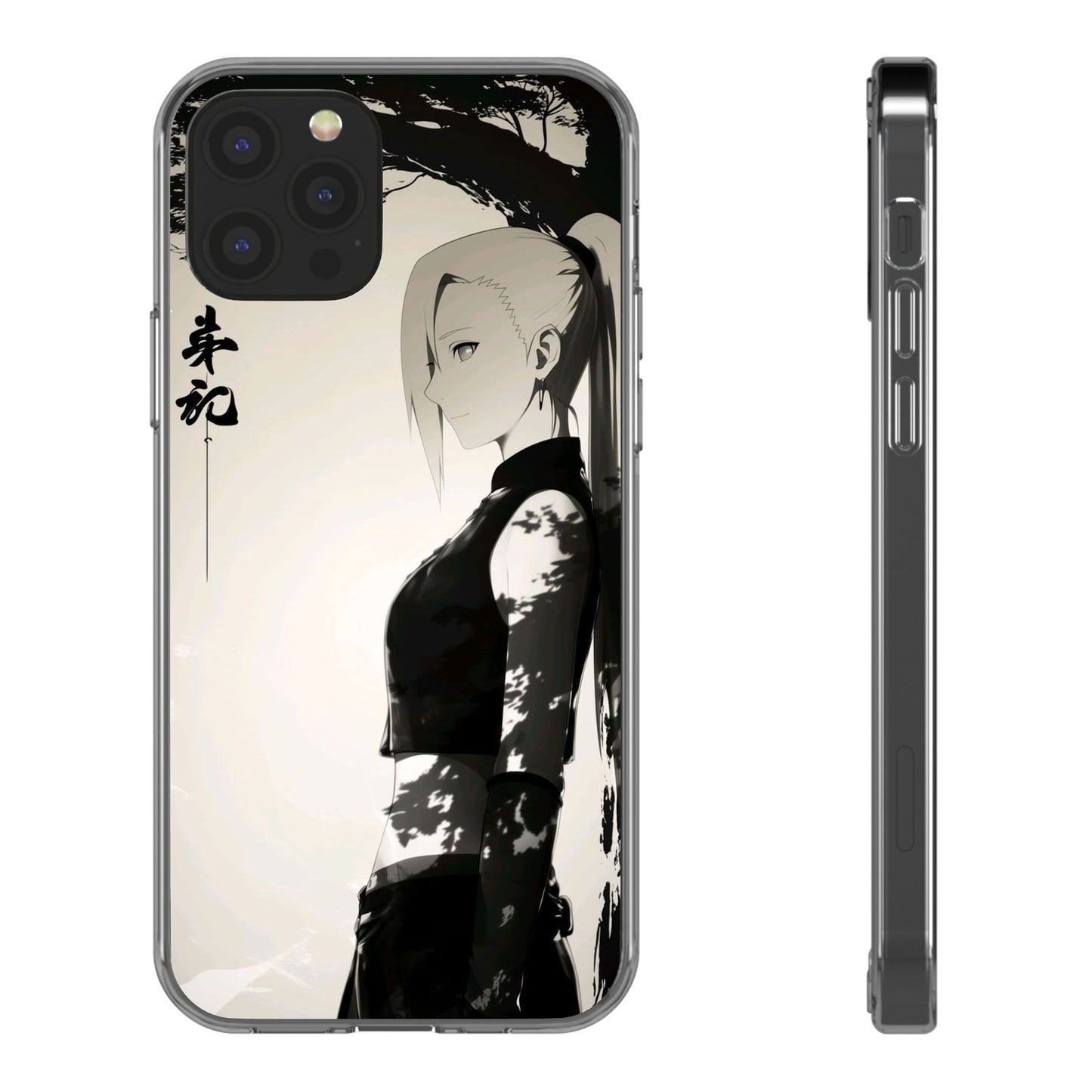 Anime Samurai Clear Phone Case — Monochrome Sumi-E Style