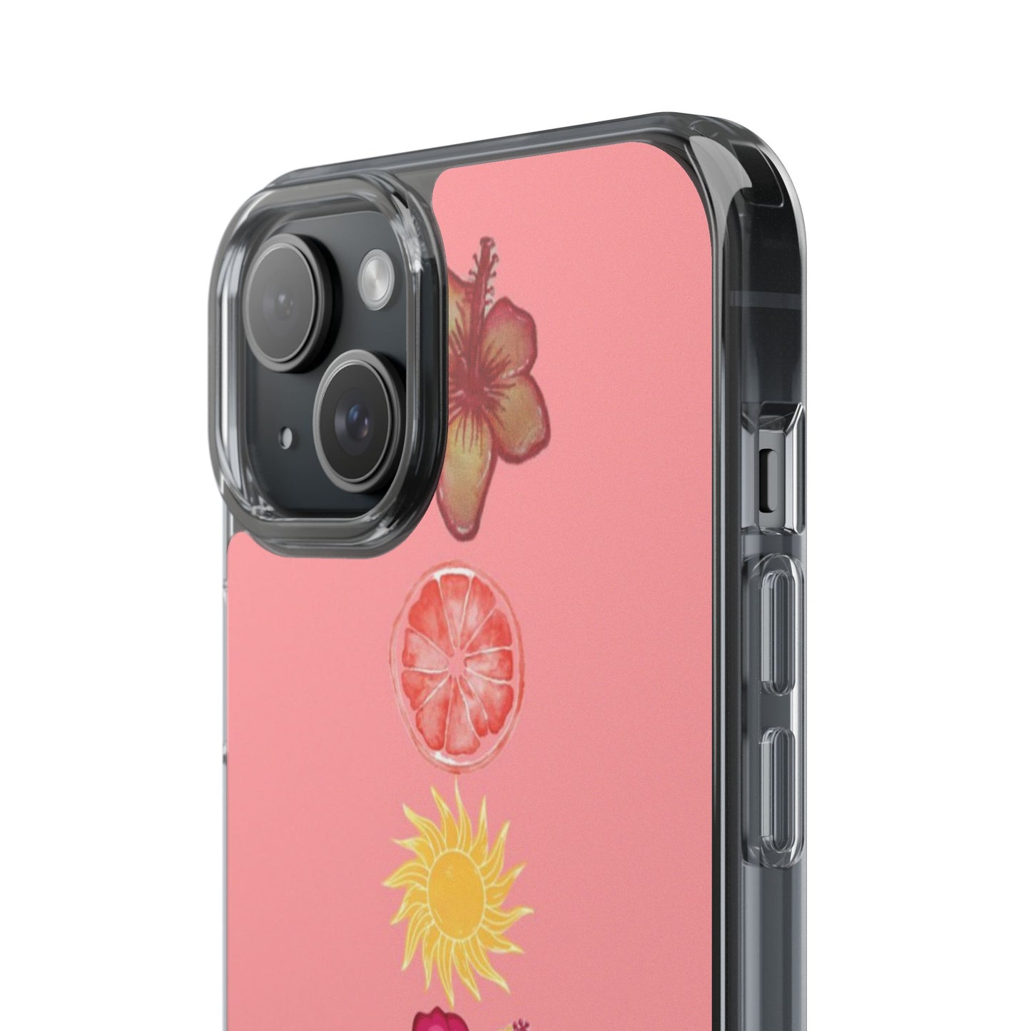 Clear Impact-Resistant Phone Case — Tropical Sun & Hibiscus Floral Design