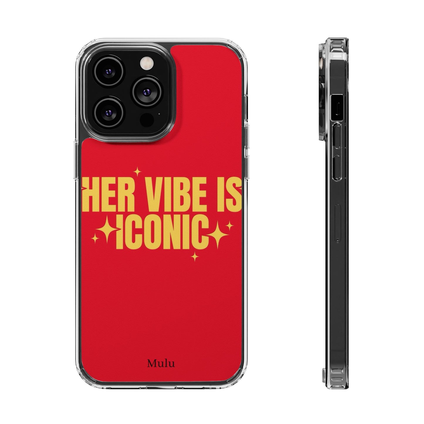 Clear Impact-Resistant Phone Case — "Her Vibe Is Iconic" Red Protective Cover