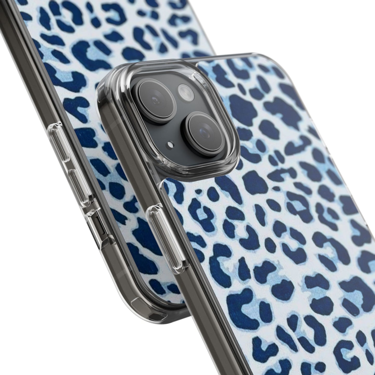 Clear Impact-Resistant Phone Case — Blue Watercolor Leopard Print