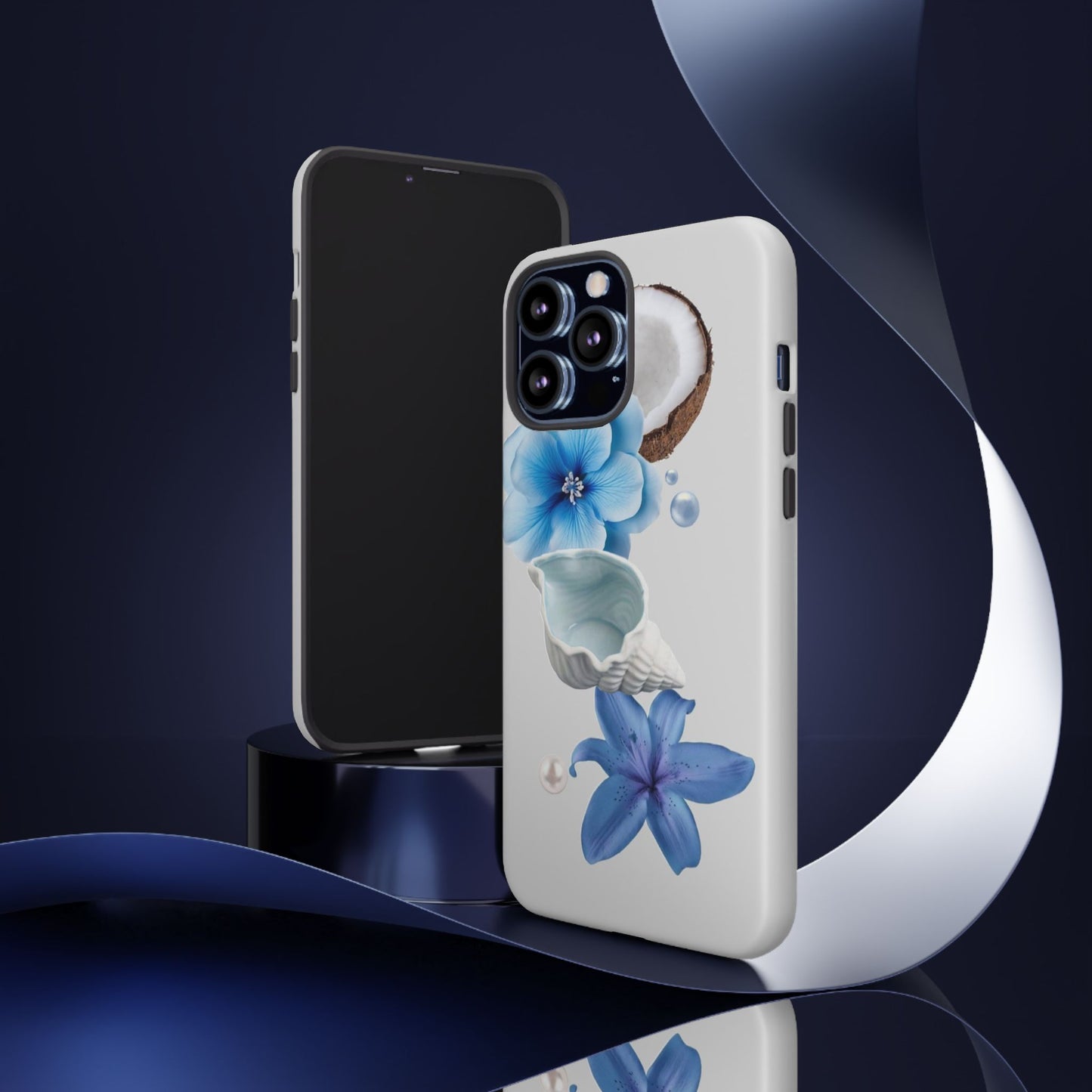 Tropical Blue Floral Phone Case — Coconut, Shell & Starfish Design