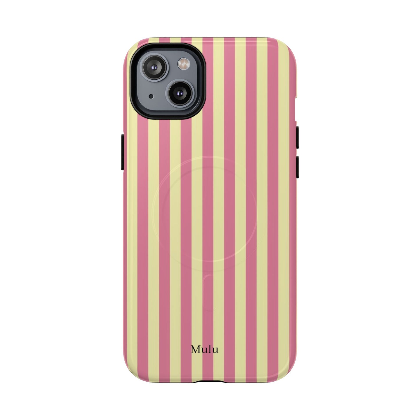 Striped Pink & Yellow Magnetic Tough Phone Case — Retro Pastel Protection