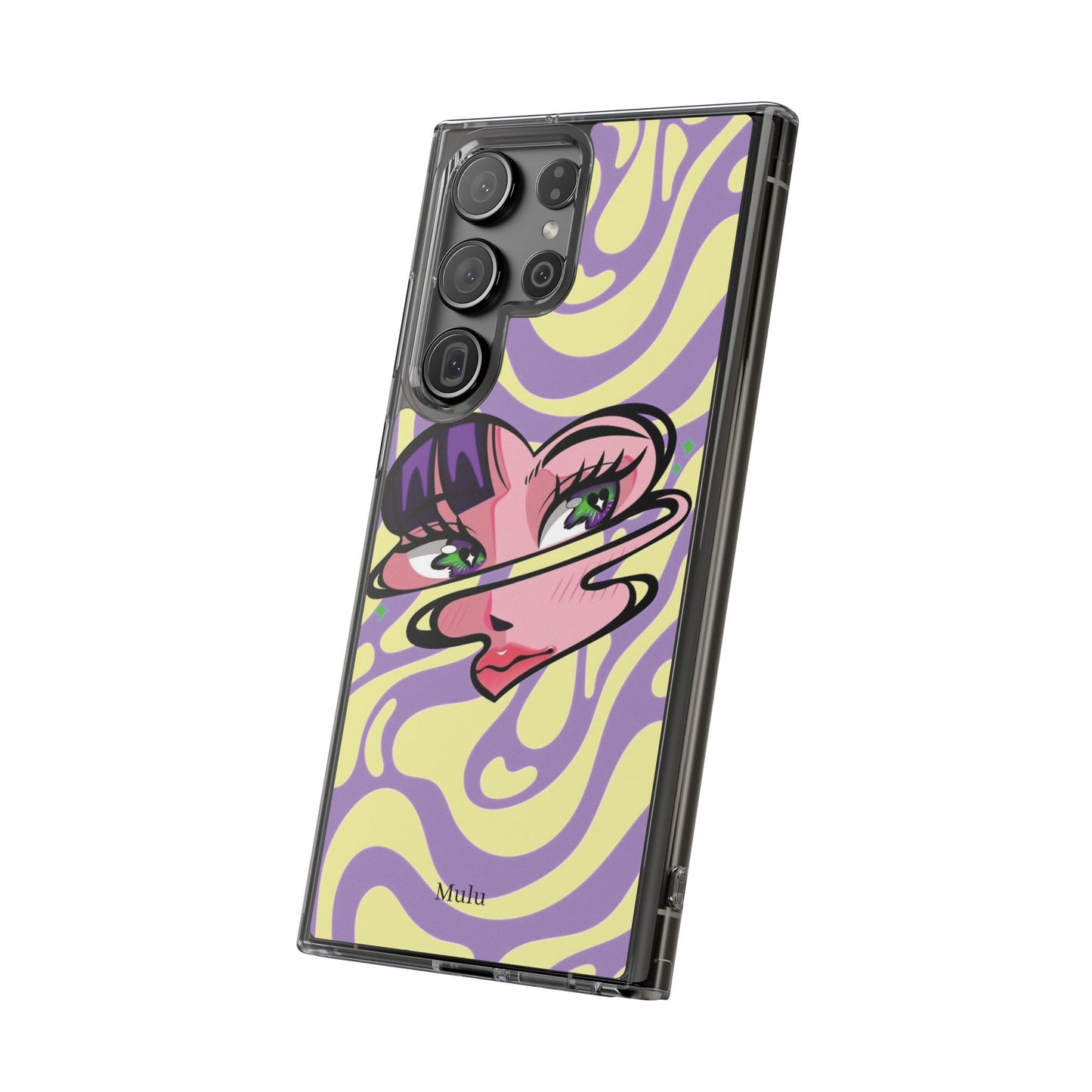Clear Impact-Resistant Case — Retro Psychedelic Heart Face Design