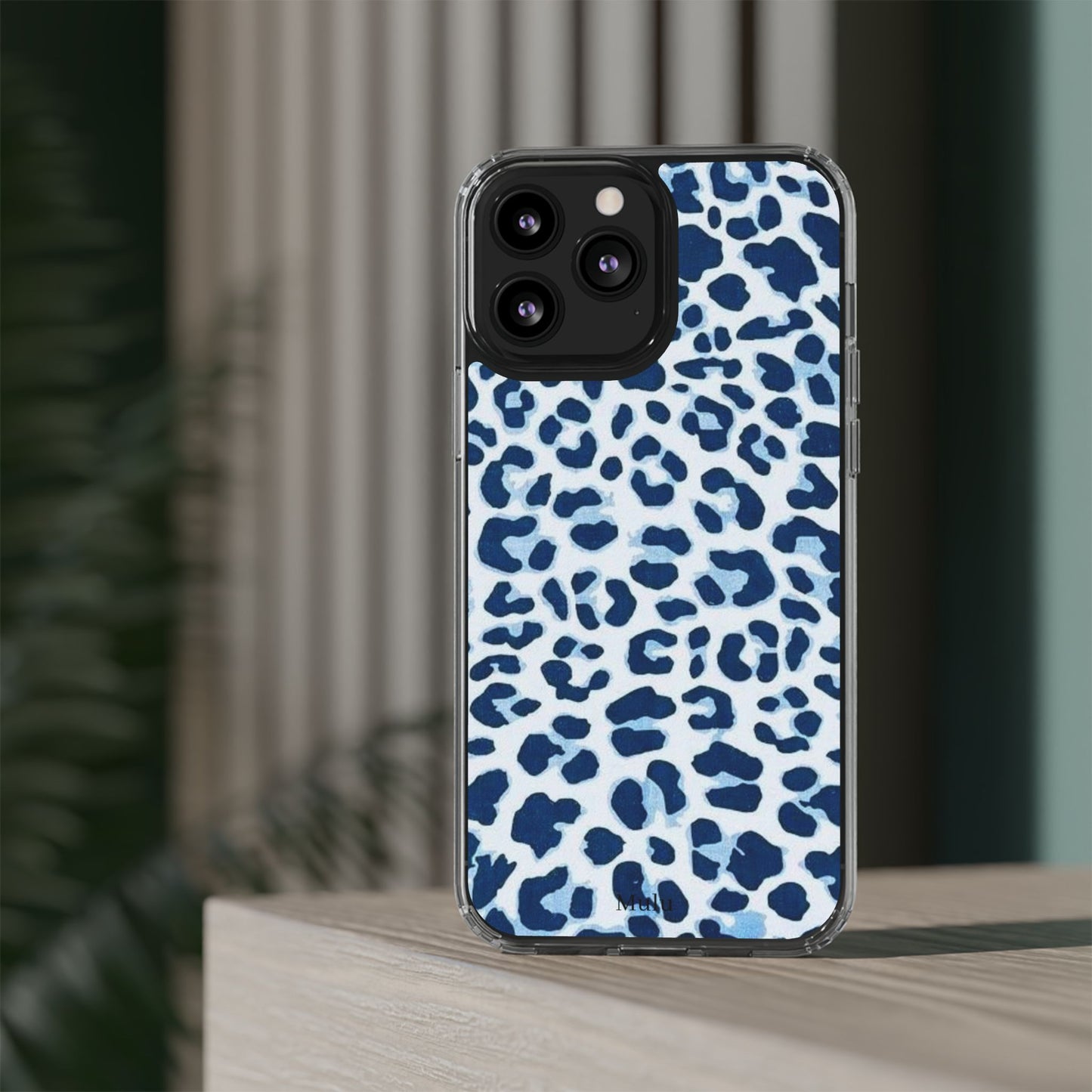 Clear Impact-Resistant Phone Case — Blue Watercolor Leopard Print