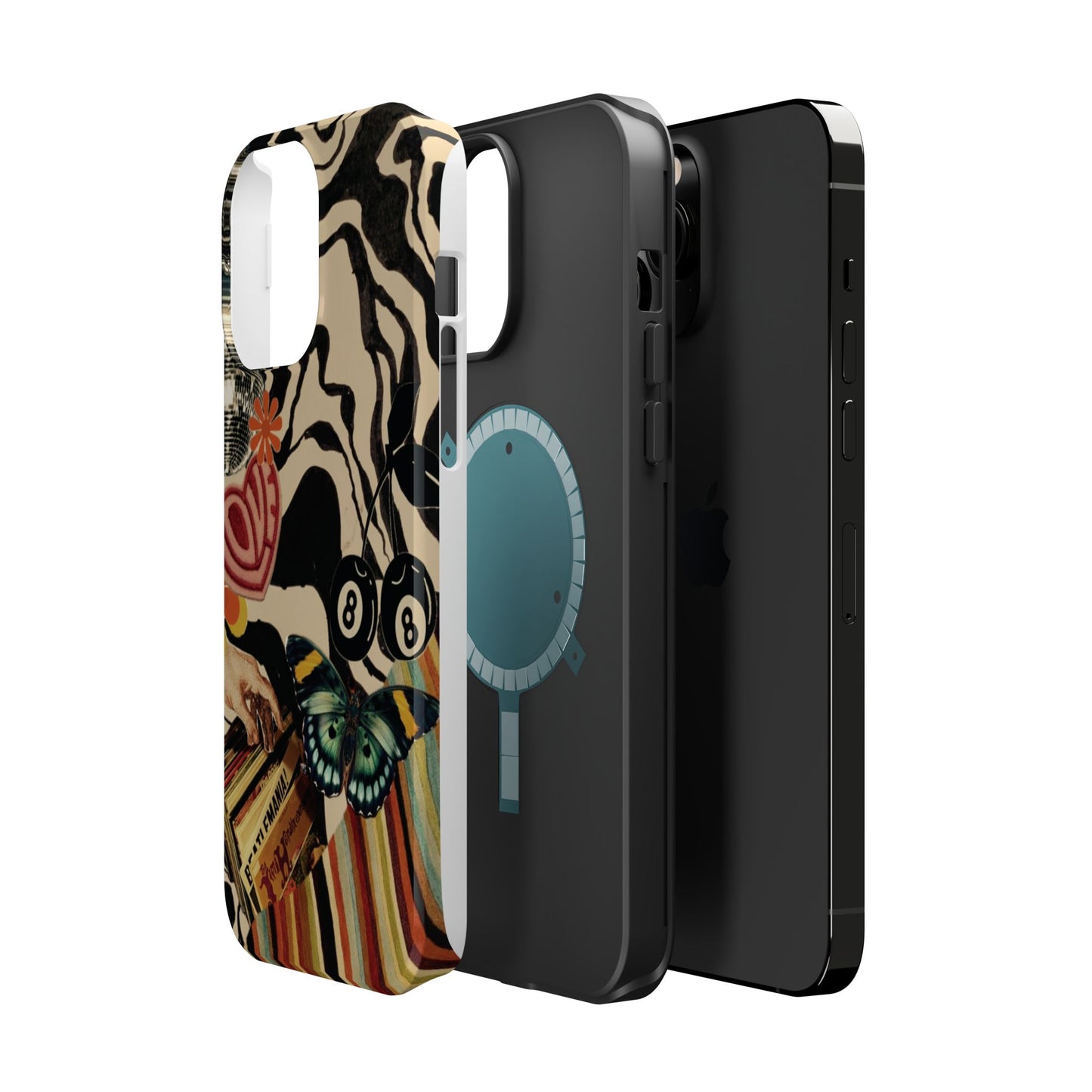 Phone Case — Retro Collage Magnetic Impact-Resistant Case with Butterfly & Zebra Print