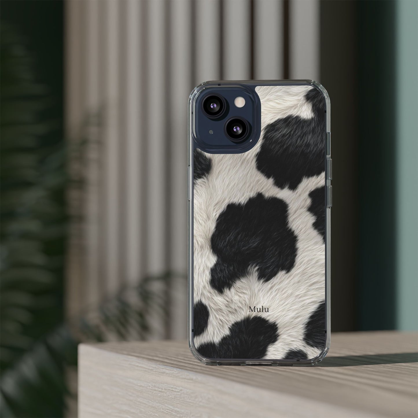 Cow Print Clear Impact Phone Case — Faux Fur Black & White Protection