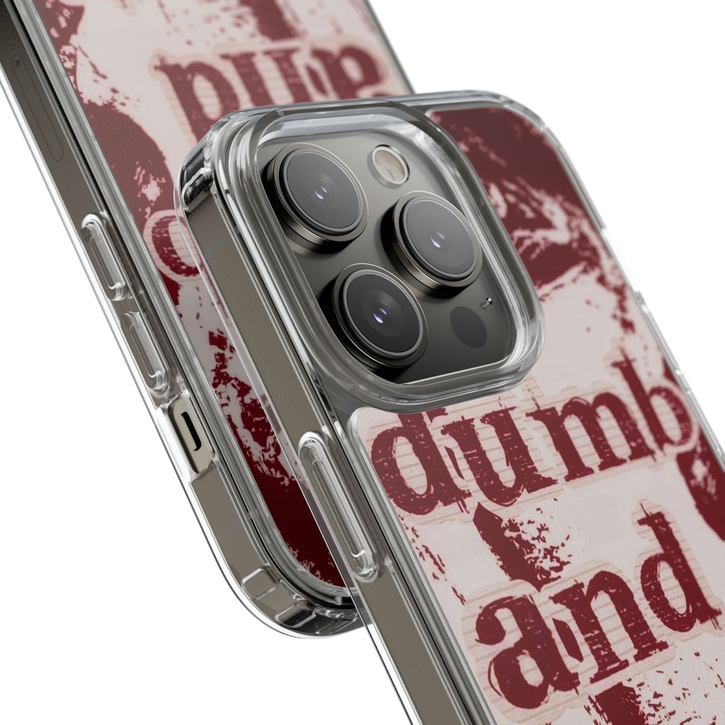 Clear Phone Case — “dumb and poetic” Red Typographic Design