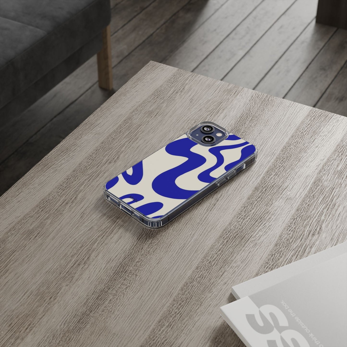 Clear Impact-Resistant Case — Blue Abstract Wavy Pattern