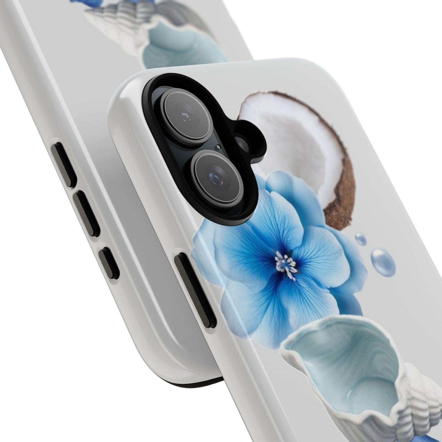 Tropical Blue Floral Phone Case — Coconut, Shell & Starfish Design