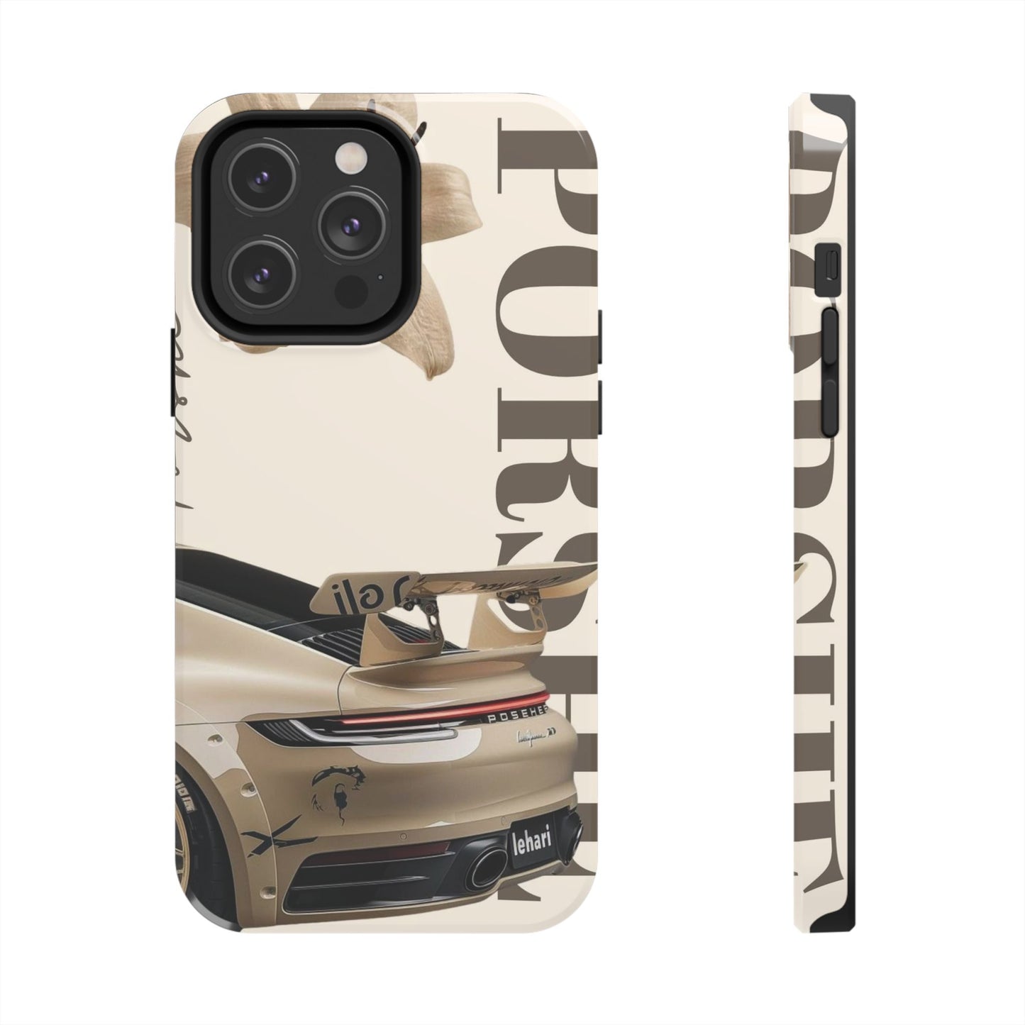Tough Phone Case — Beige Sports Car Design with 'Tourist' Typography