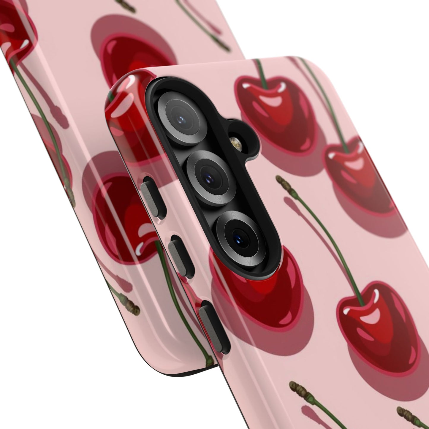 Cherry Pattern Tough Phone Case — Retro Pink Cherry Print Protective Phone Case