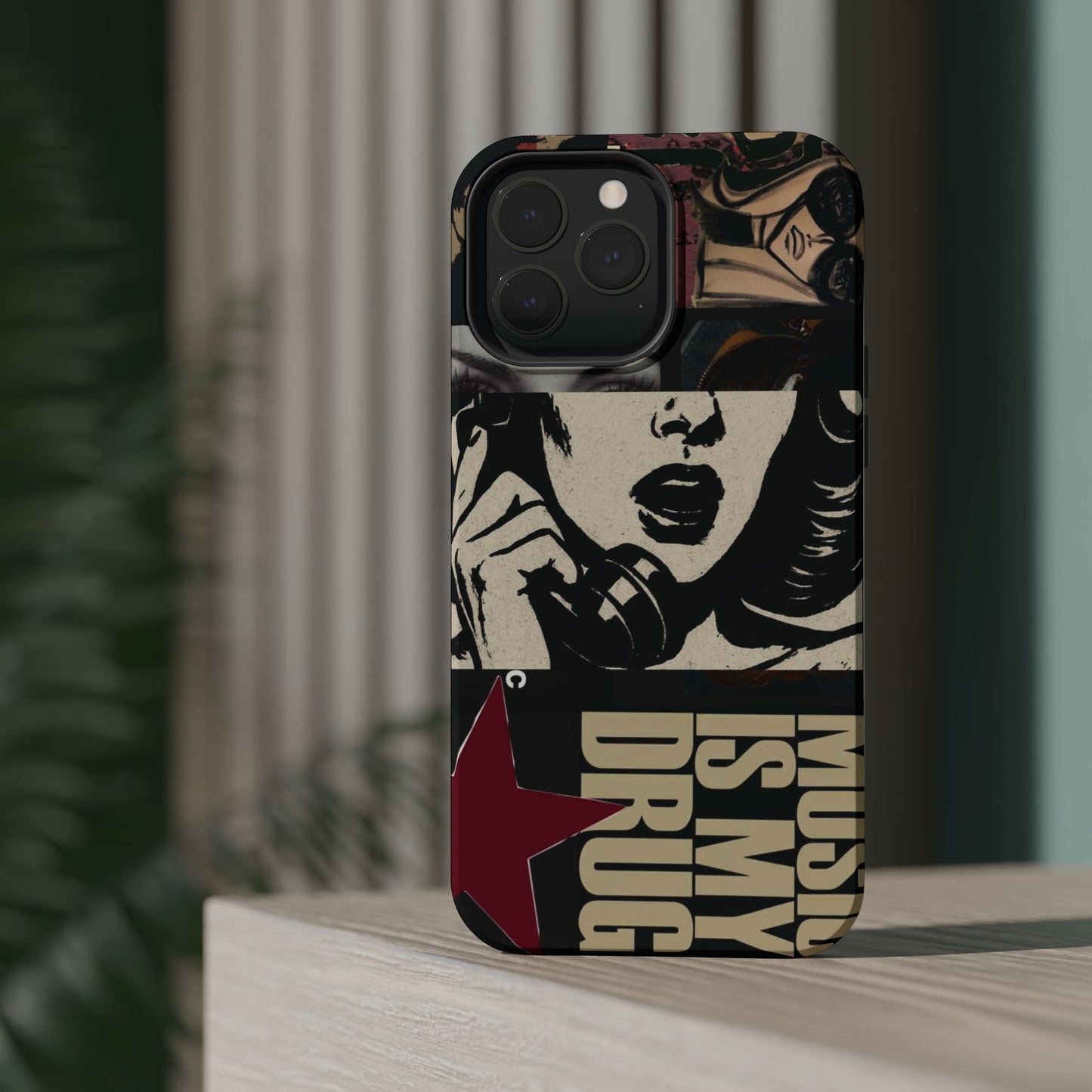 Magnetic Impact Phone Case — Retro Pop Art "Music Is My Drug" Design