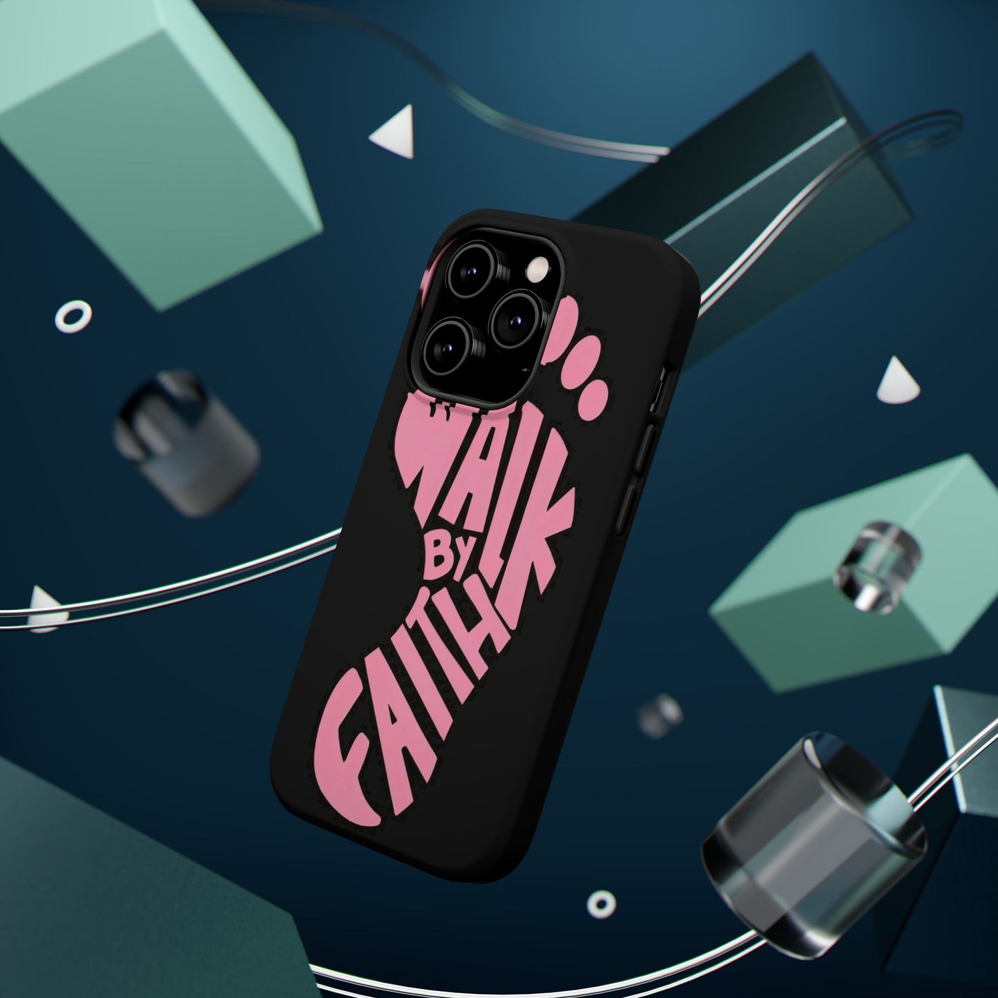 Phone Case — "Walk By Faith" Pink Footprint Magnetic Impact-Resistant Case